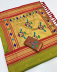 Mehendi Green Premium Traditional Maharani Paithani Silk Saree
