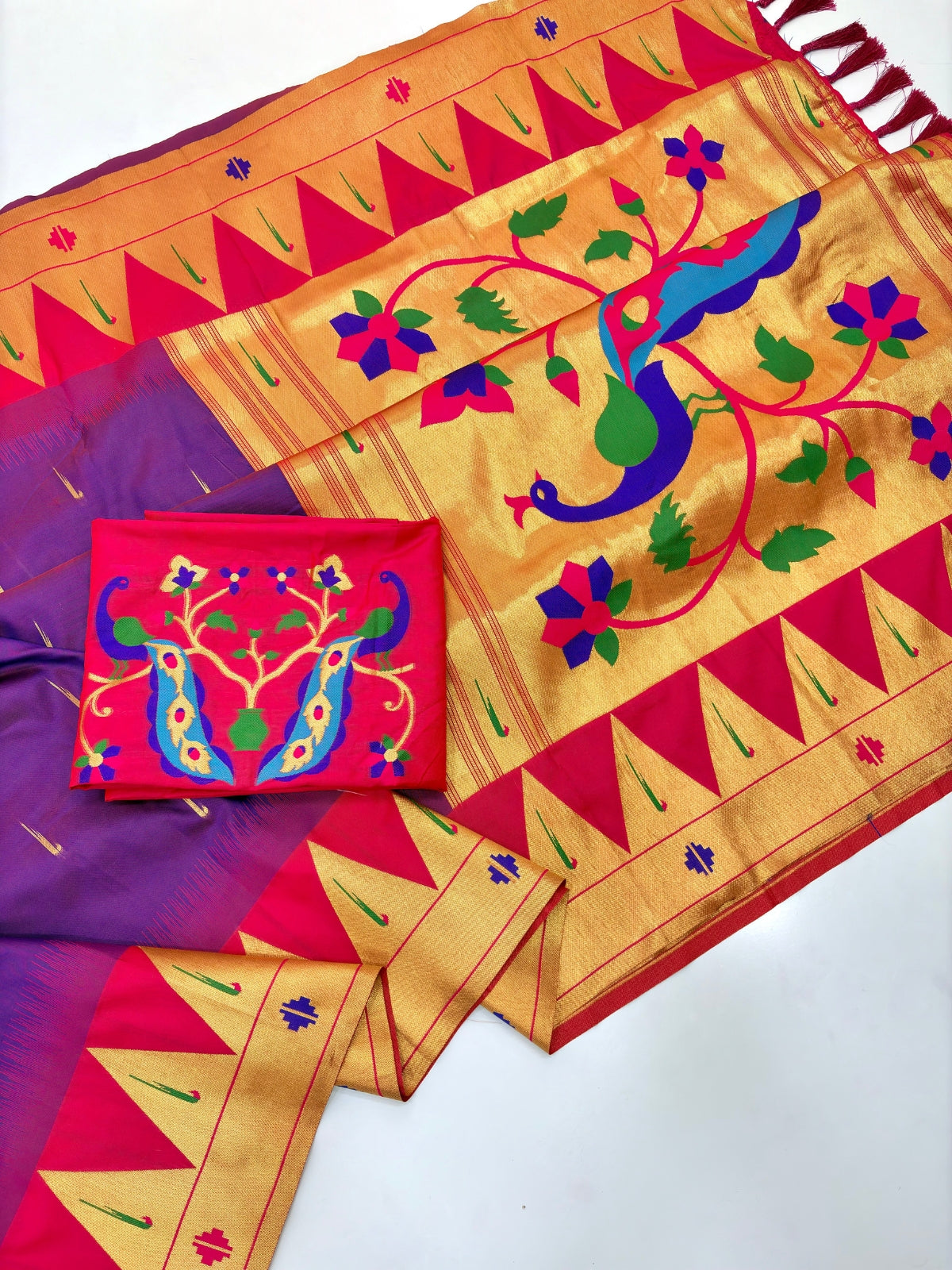 Purple (Red Tone) Vidya Balan Inspired Muniya Temple Paithani Silk Saree