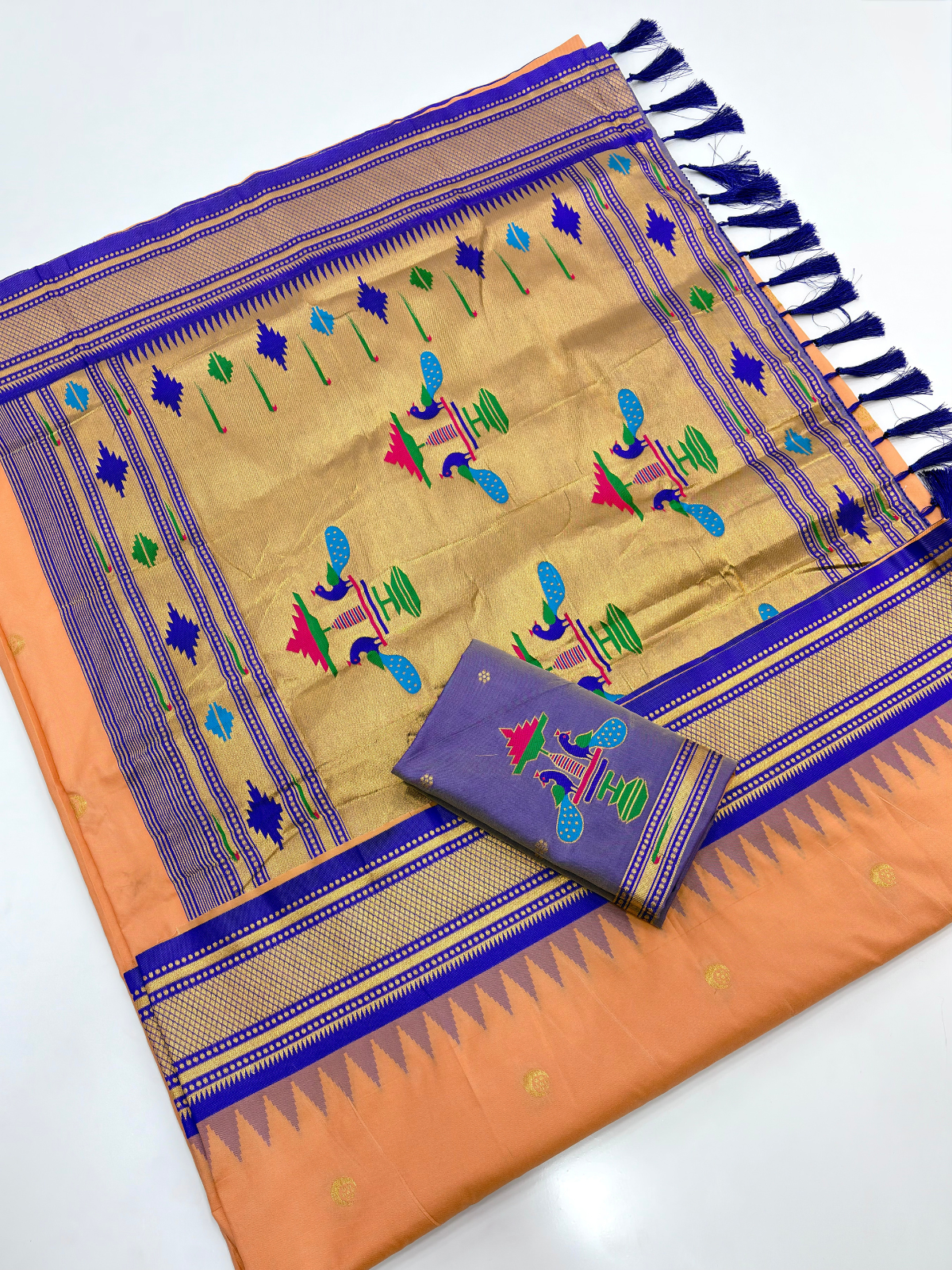 Peacock Blue Premium Traditional Maharani Paithani Silk Saree