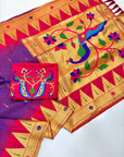 Purple (Red Tone) Vidya Balan Inspired Muniya Temple Paithani Silk Saree