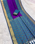 Purple Soft Ikkat Pochampally Patola Silk Zari Woven Saree