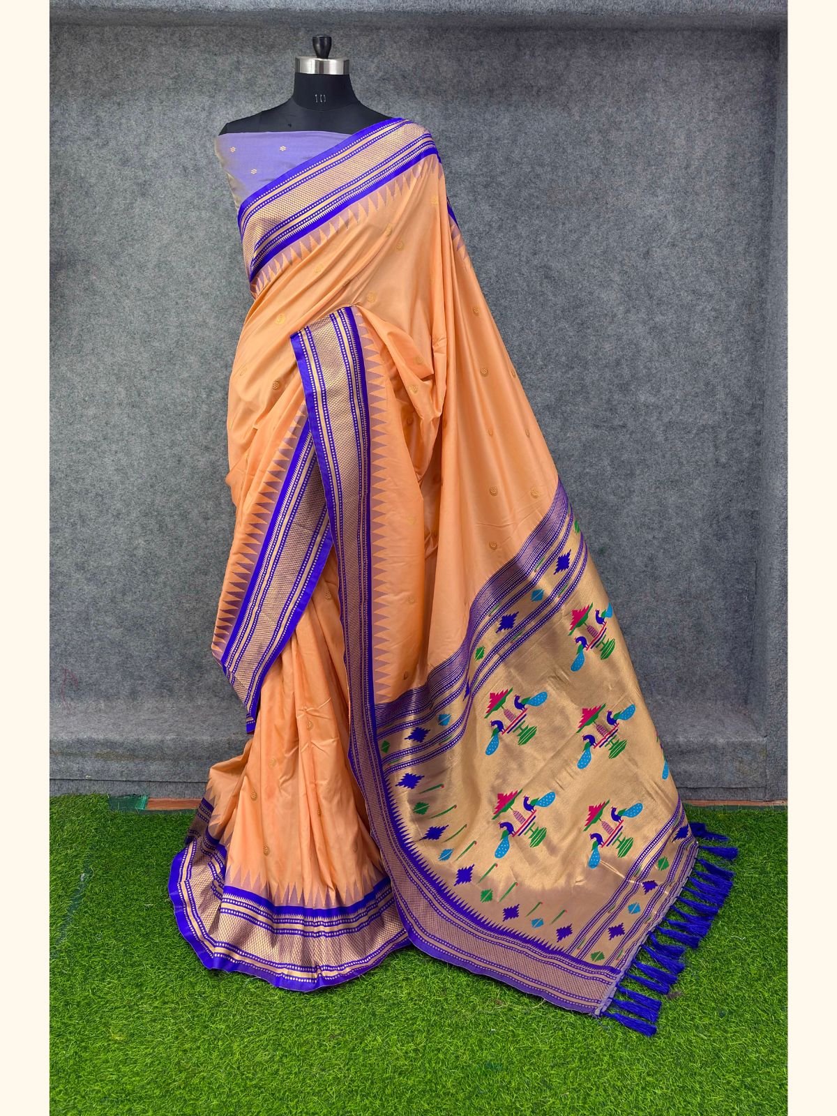 Peach Premium Traditional Maharani Paithani Silk Saree
