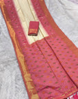 Cream Soft Ikkat Pochampally Patola Silk Zari Woven Saree