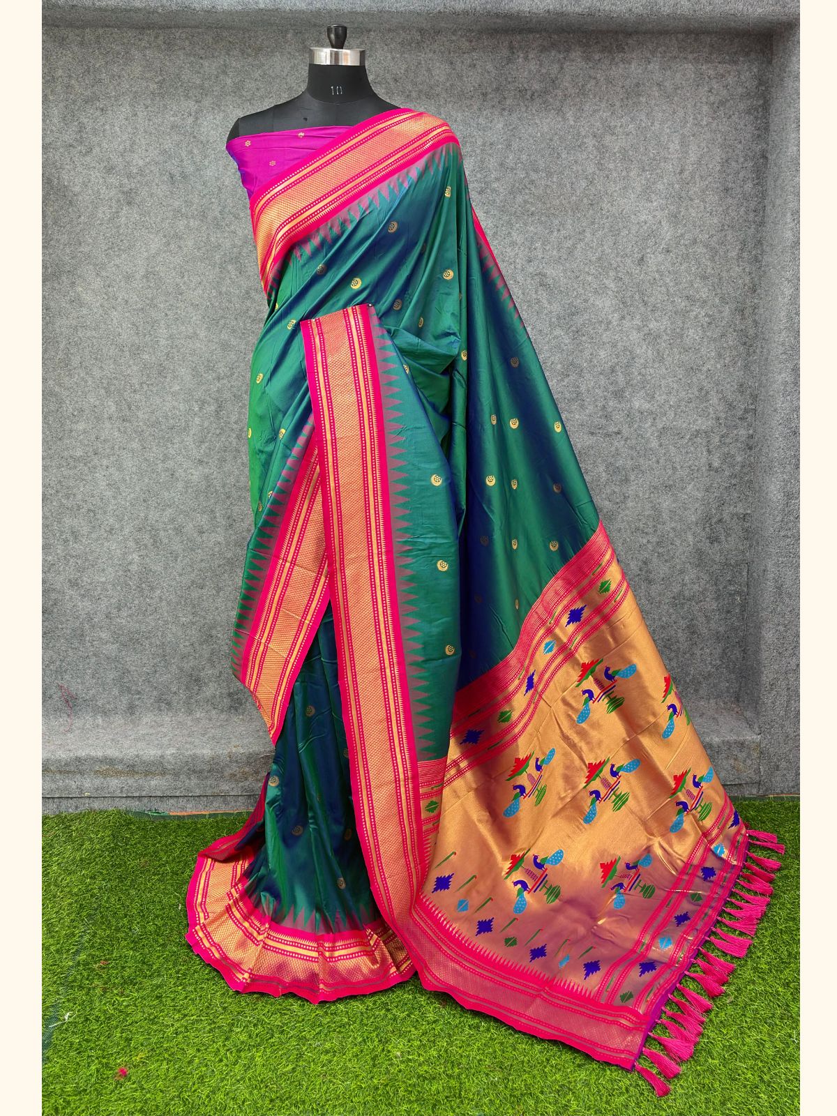 Peacock Blue Premium Traditional Maharani Paithani Silk Saree
