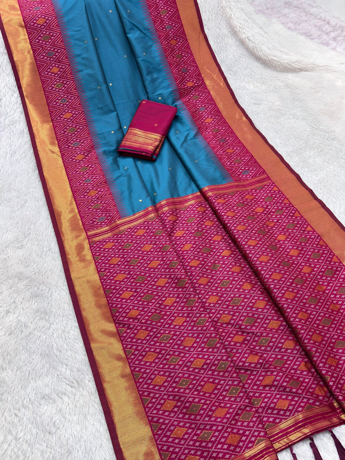 Blue Soft Ikkat Pochampally Patola Silk Zari Woven Saree