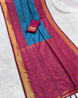 Blue Soft Ikkat Pochampally Patola Silk Zari Woven Saree