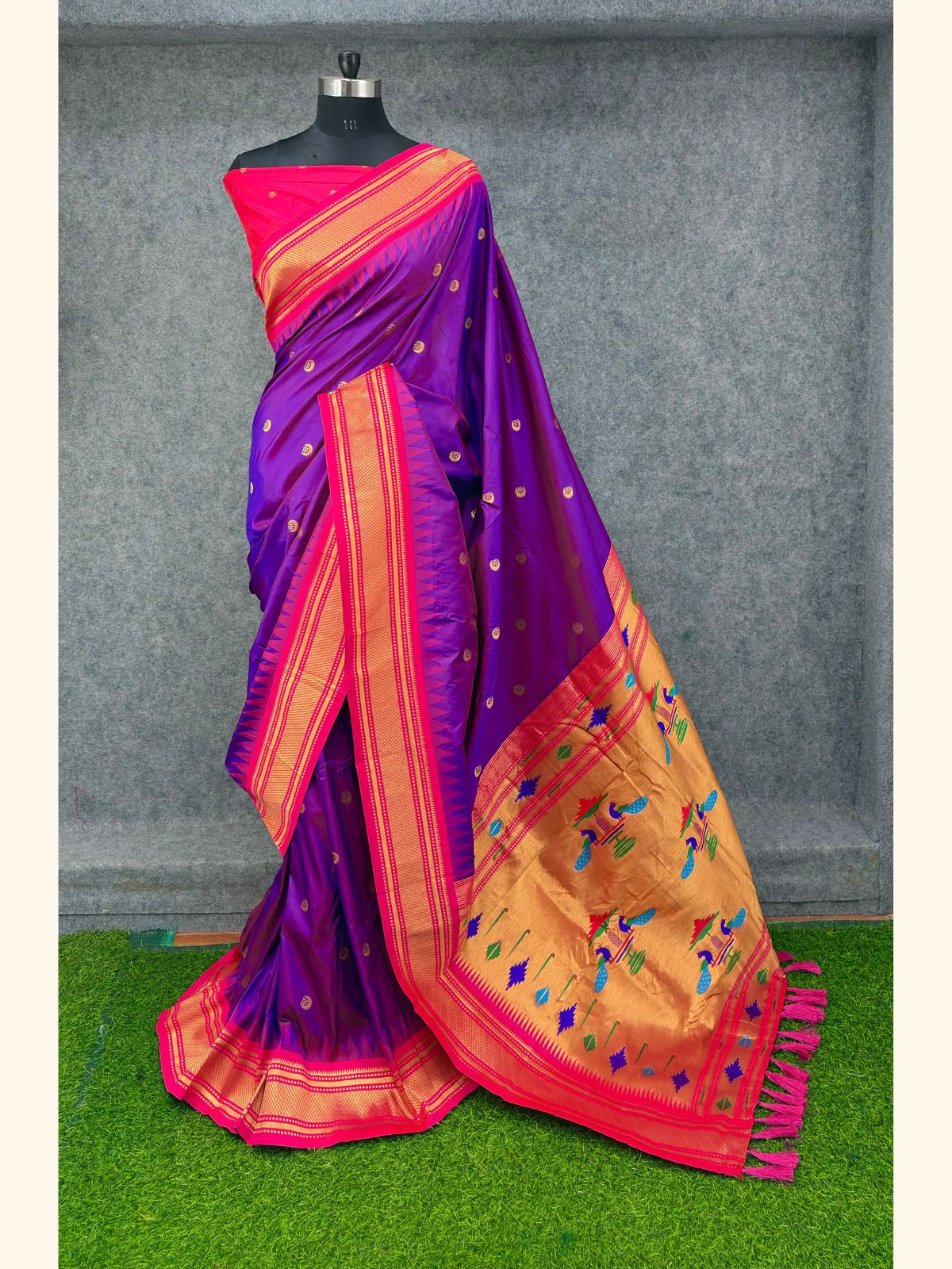 Purple (Red Tone) Premium Traditional Maharani Paithani Silk Saree