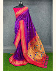 Purple (Red Tone) Premium Traditional Maharani Paithani Silk Saree