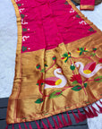 Rani Pink Soft Paithani Silk Saree with Swan Concept Saree