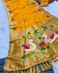 Gold Soft Paithani Silk Saree with Swan Concept Saree