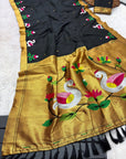 Black Soft Paithani Silk Saree with Swan Concept Saree