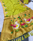 Mehendi Green Soft Paithani Silk Saree with Swan Concept Saree