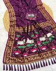 Wine Soft Zari Woven Saree with Lotus Pichwai Concept Pallu