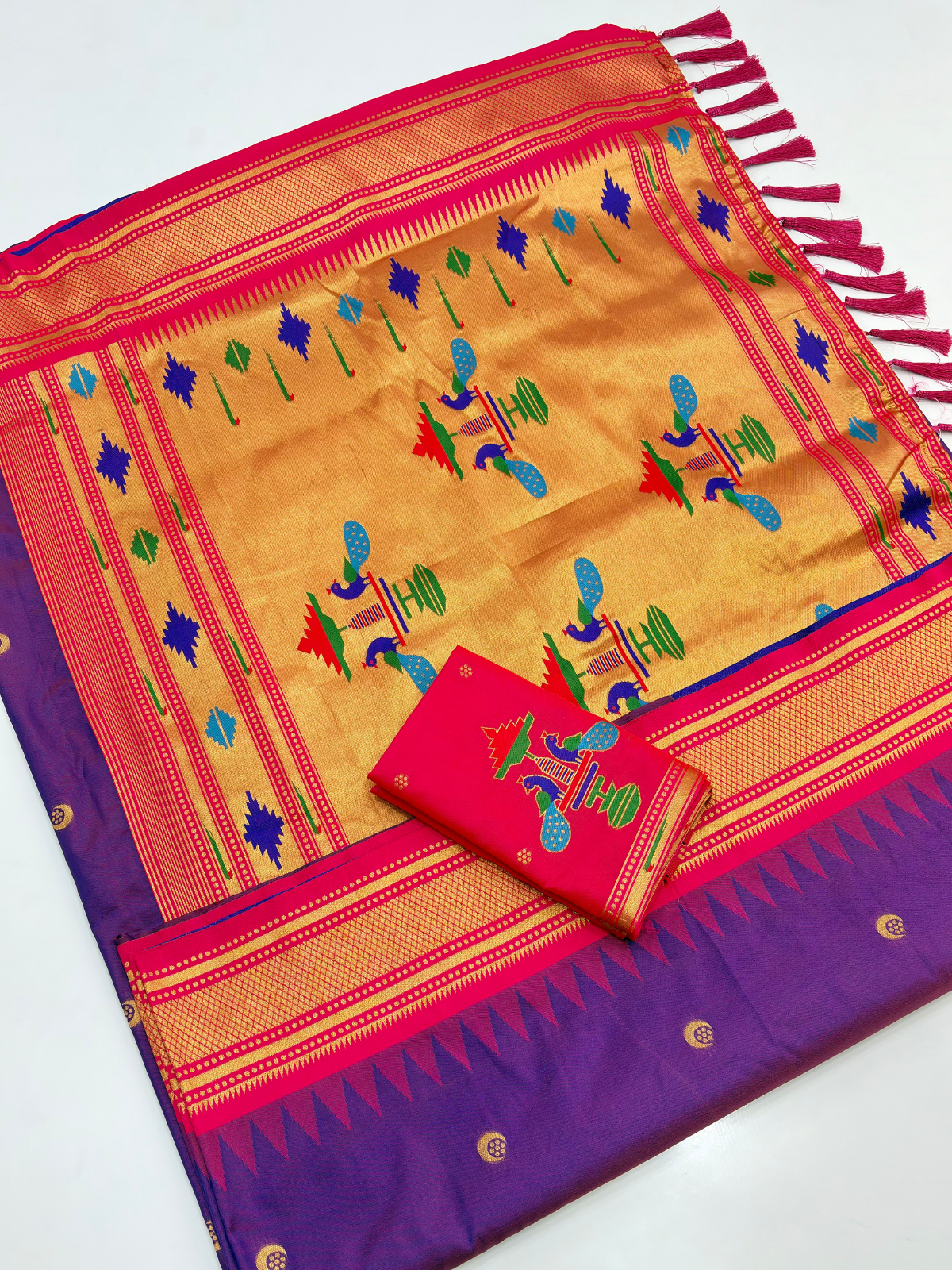 Purple (Red Tone) Premium Traditional Maharani Paithani Silk Saree