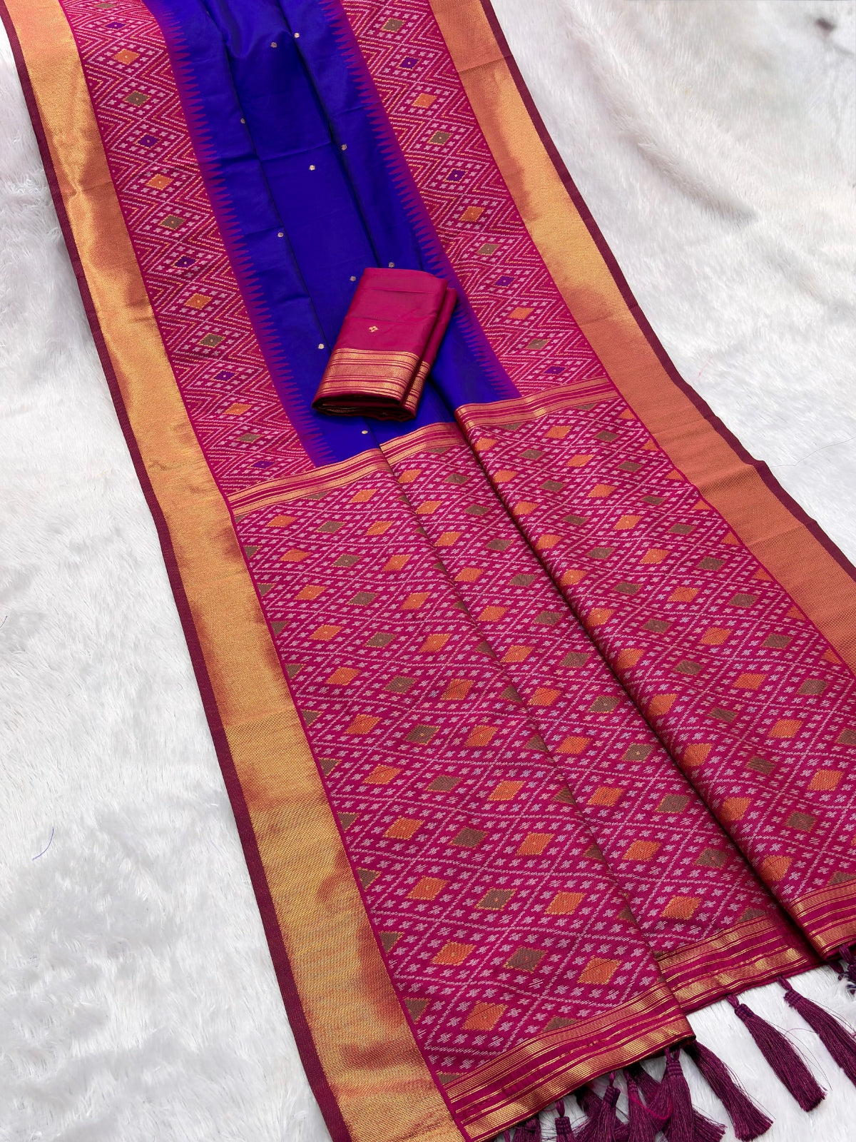 Violet Soft Ikkat Pochampally Patola Silk Zari Woven Saree