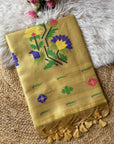Yellow Premium Flora Tussar Silk Resham Paithani Saree