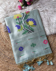 Sky Blue Premium Flora Tussar Silk Resham Paithani Saree