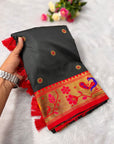 Black Traditional Yeola Paithani Silk Zari Woven Saree