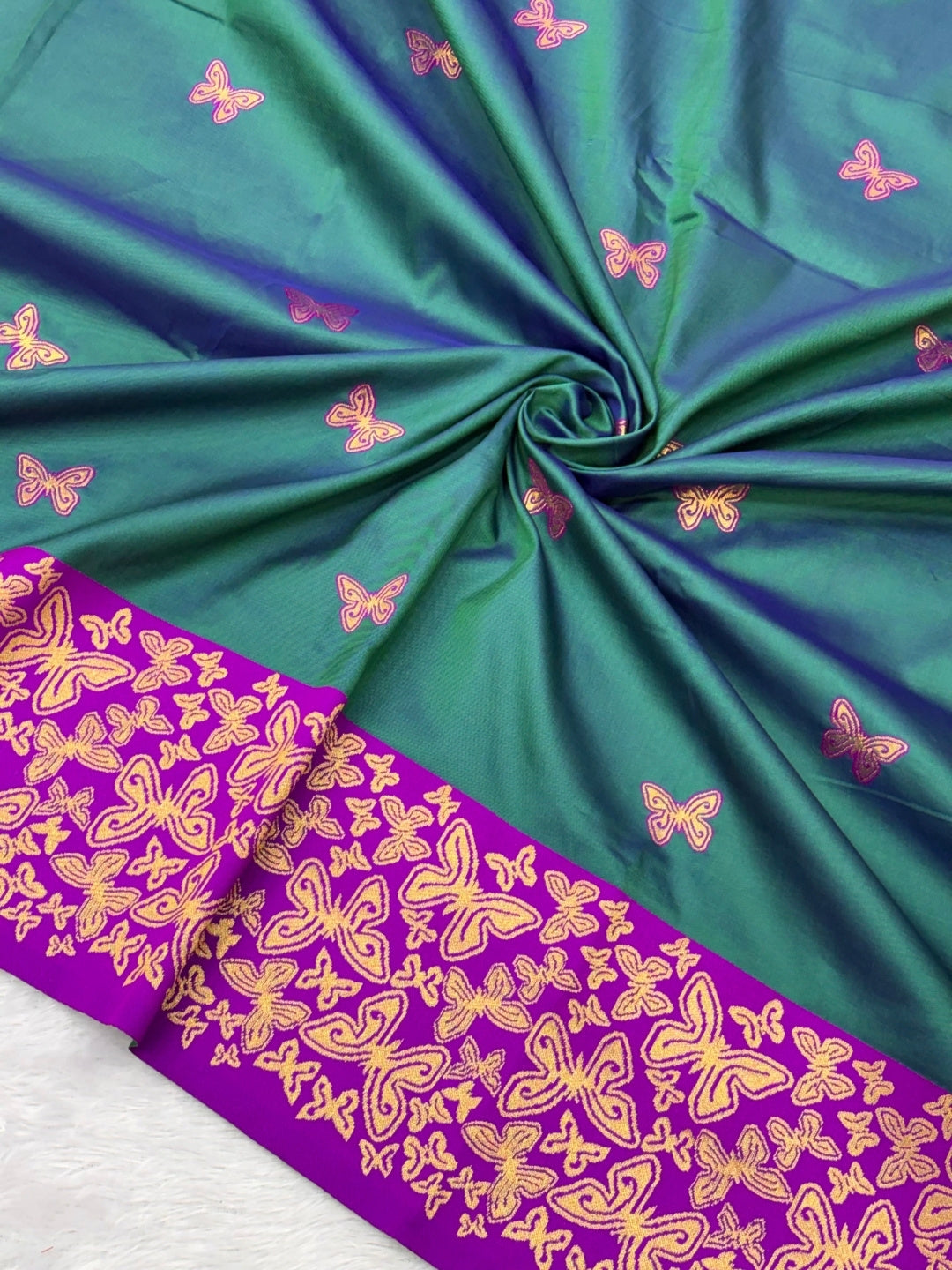 Peacock Blue Soft Silk Zari Woven Saree with Butterfly Concept Saree