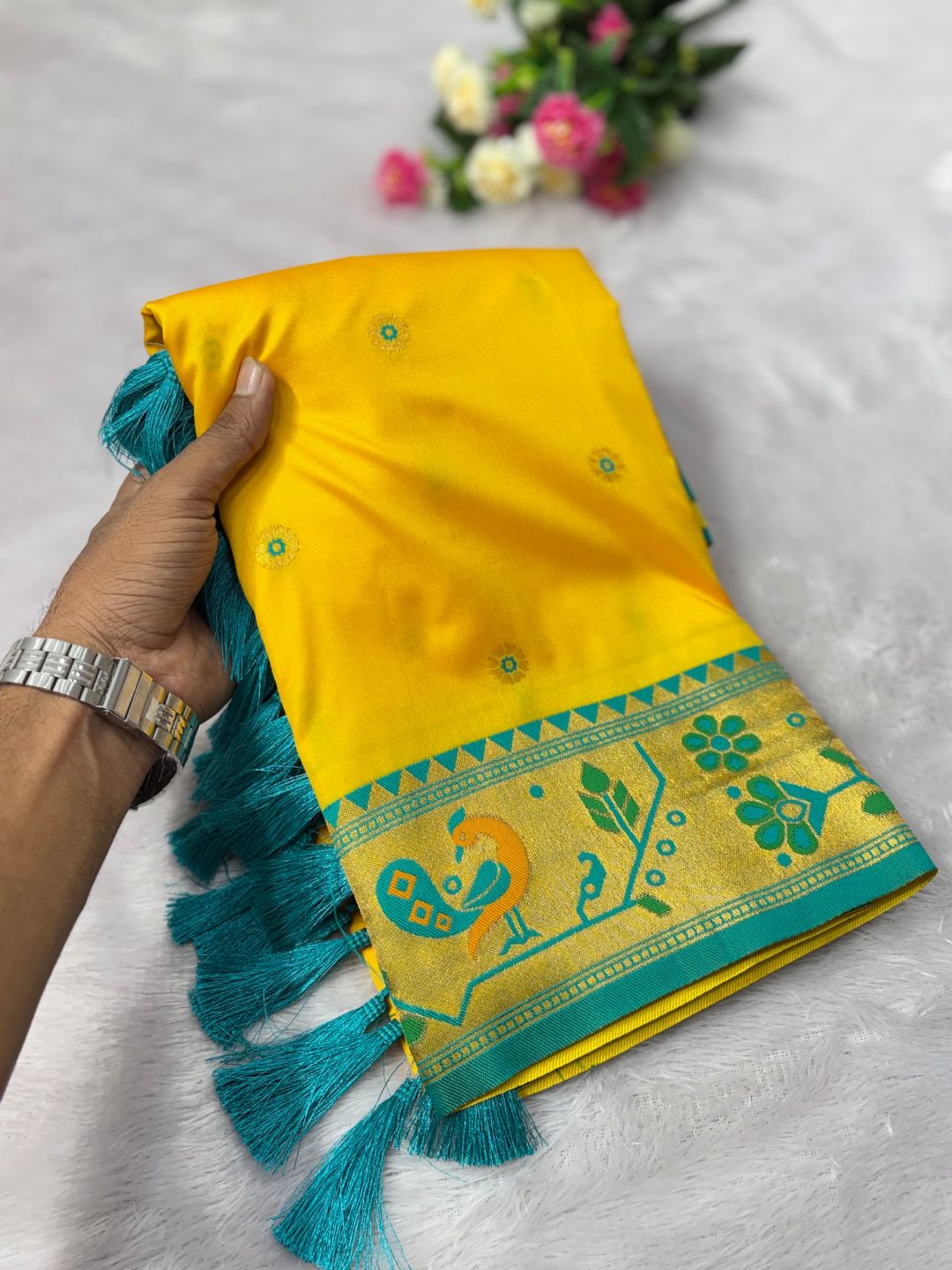 Yellow Traditional Yeola Paithani Silk Zari Woven Saree