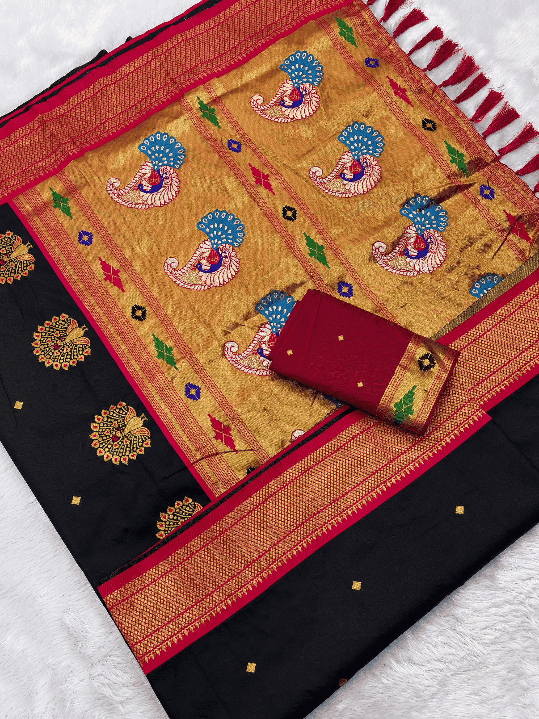 Black kalanjali Paithani Silk Zari Woven Saree