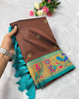 Coffee Traditional Yeola Paithani Silk Zari Woven Saree
