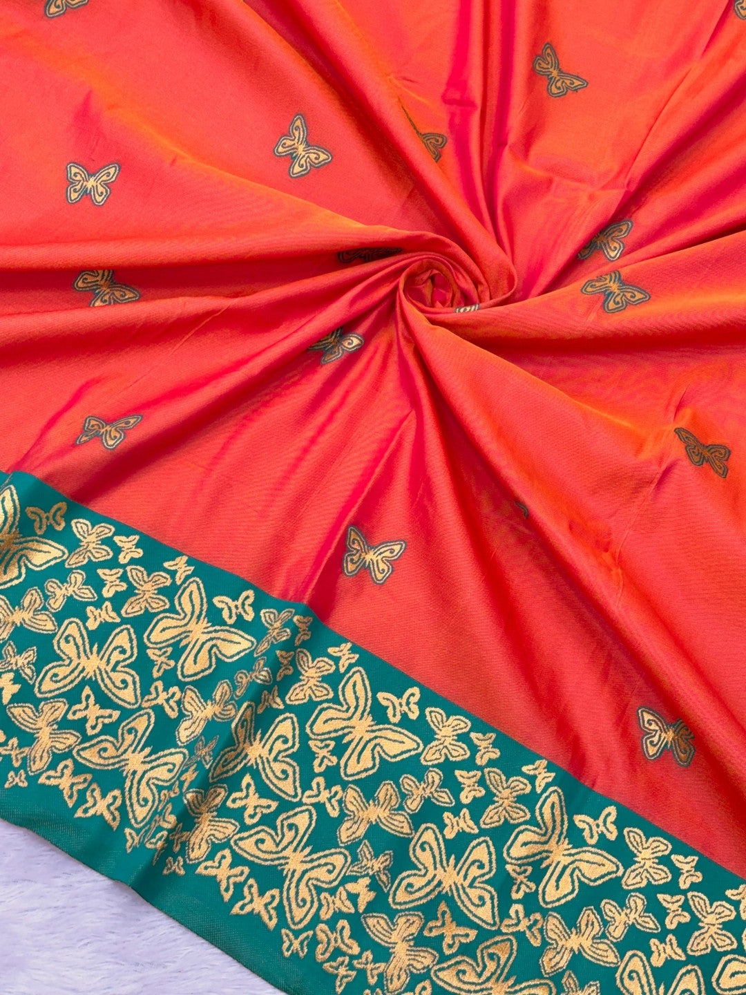 Peach Soft Silk Zari Woven Saree with Butterfly Concept Saree