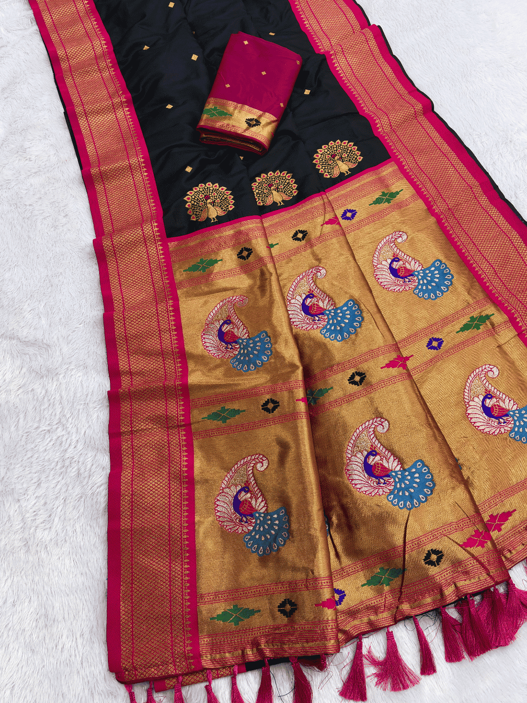 Black kalanjali Paithani Silk Zari Woven Saree