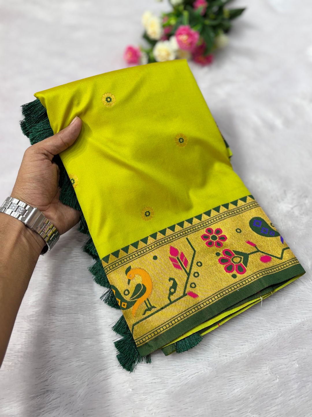 Mehendi Green Traditional Yeola Paithani Silk Zari Woven Saree