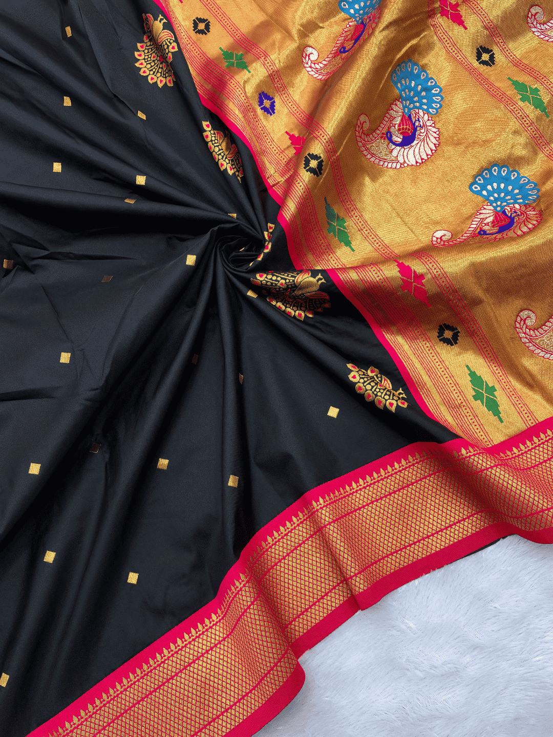 Black kalanjali Paithani Silk Zari Woven Saree