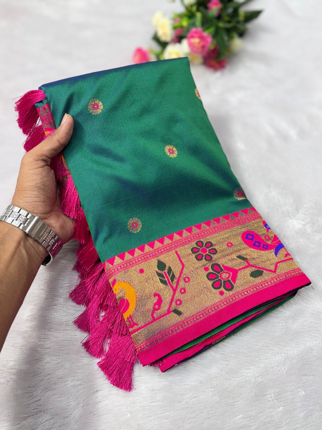 Peacock Blue Traditional Yeola Paithani Silk Zari Woven Saree