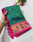 Peacock Blue Traditional Yeola Paithani Silk Zari Woven Saree