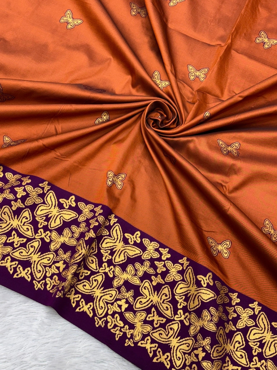 Rust Soft Silk Zari Woven Saree with Butterfly Concept Saree