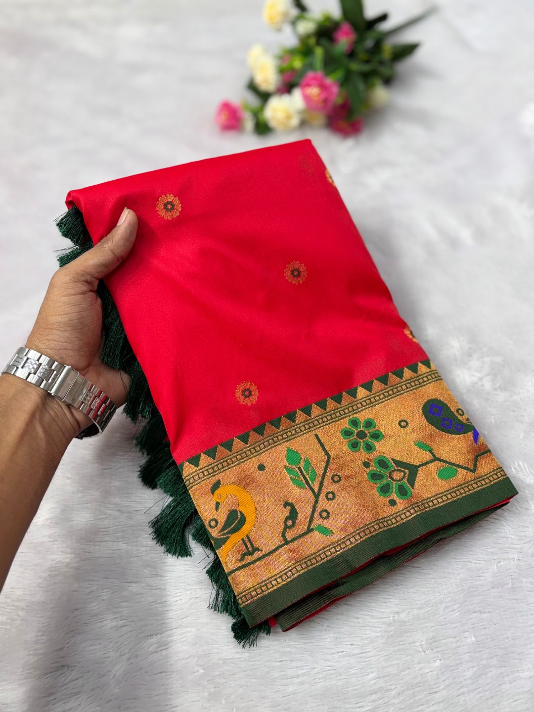 Red Traditional Yeola Paithani Silk Zari Woven Saree