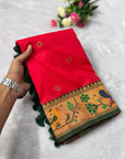 Red Traditional Yeola Paithani Silk Zari Woven Saree