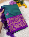 Peacock Blue Soft Silk Zari Woven Saree with Butterfly Concept Saree