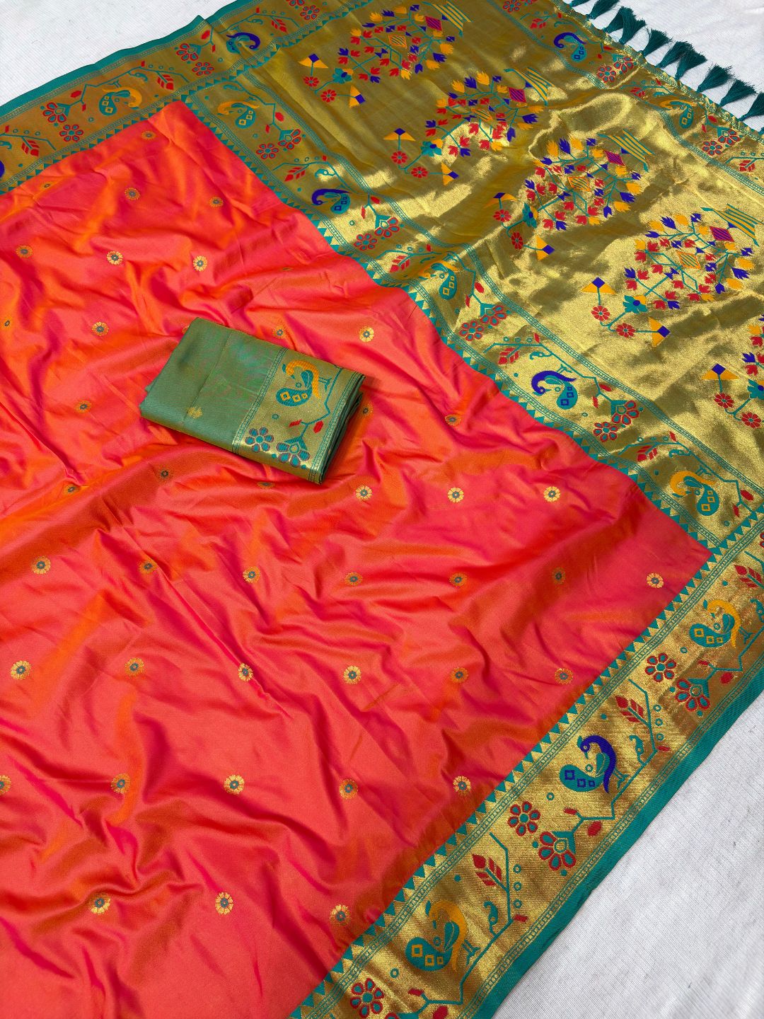Peach Traditional Yeola Paithani Silk Zari Woven Saree