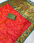 Peach Traditional Yeola Paithani Silk Zari Woven Saree