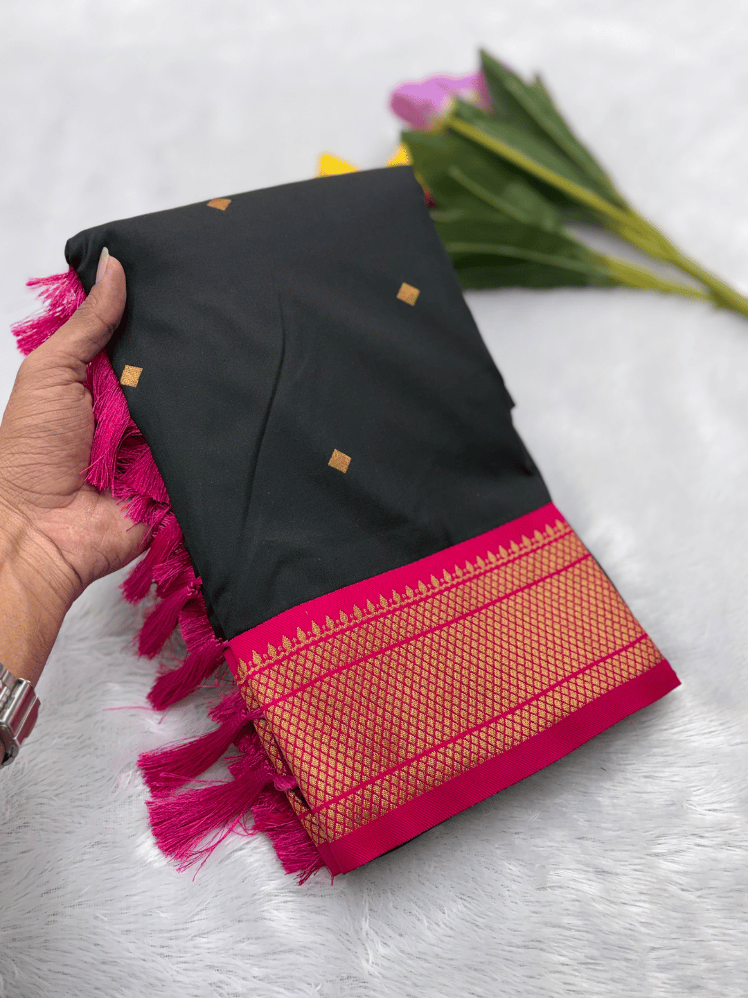 Black kalanjali Paithani Silk Zari Woven Saree