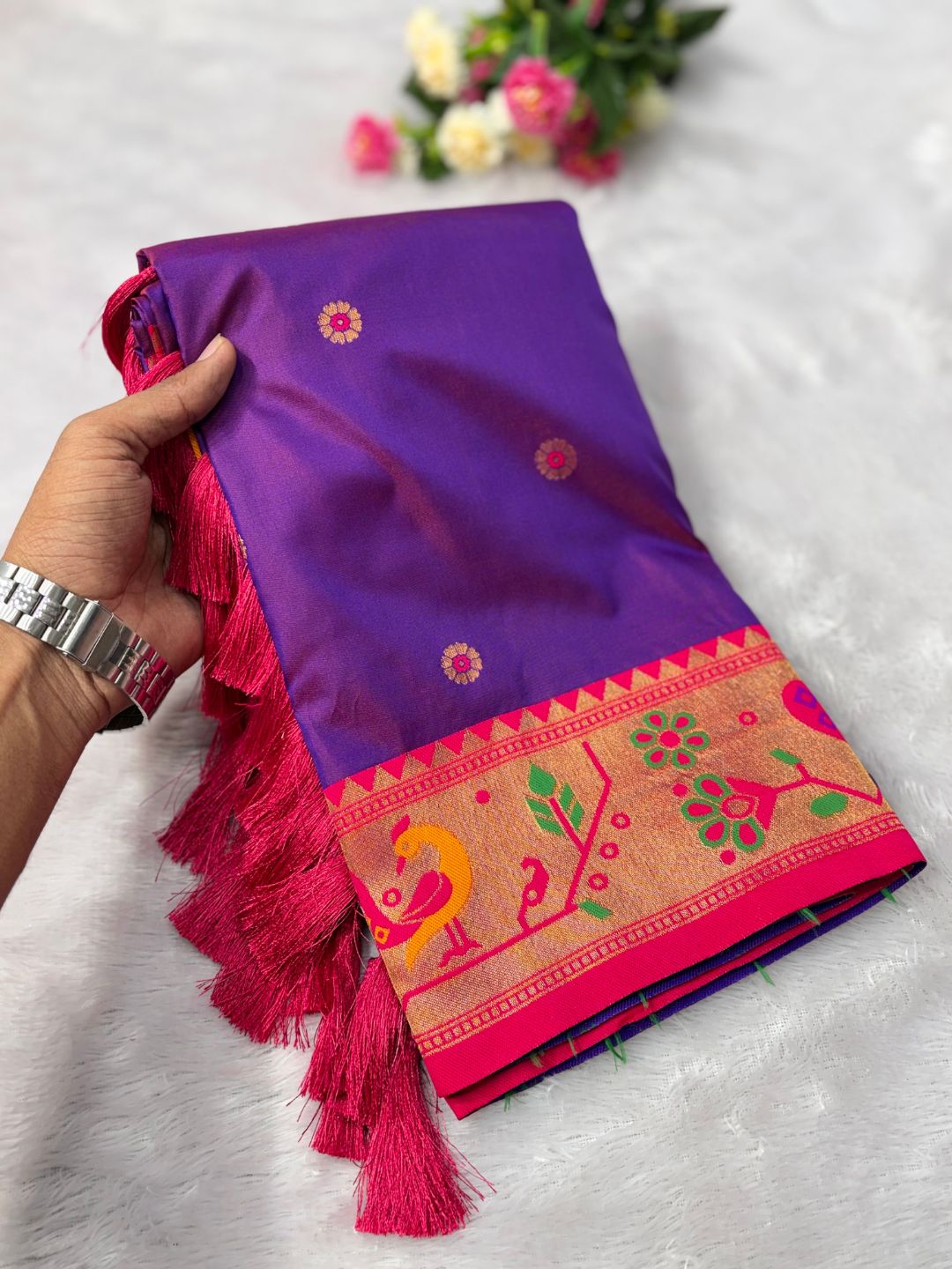 Pruple (Red Tone) Traditional Yeola Paithani Silk Zari Woven Saree