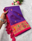 Pruple (Red Tone) Traditional Yeola Paithani Silk Zari Woven Saree