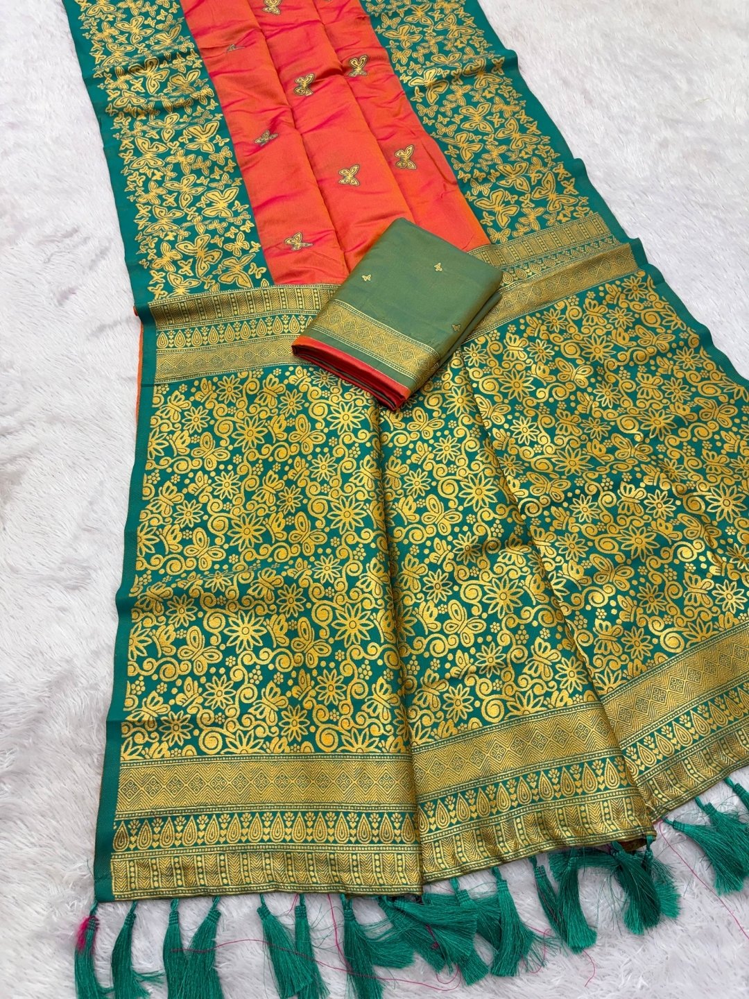 Peach Soft Silk Zari Woven Saree with Butterfly Concept Saree