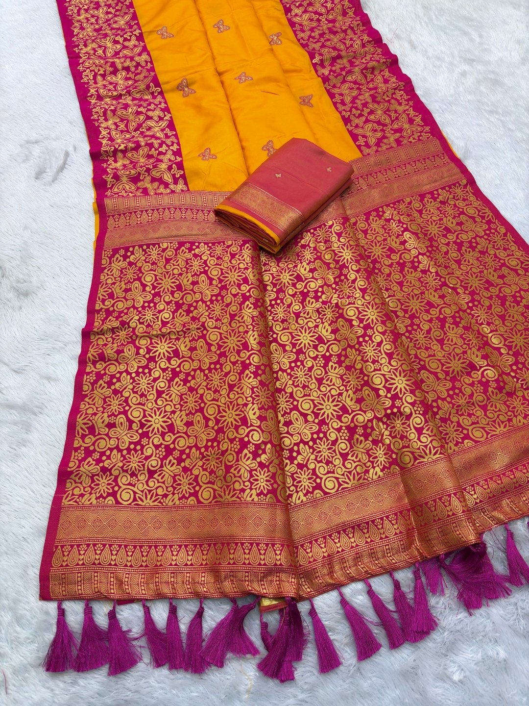 Orange Soft Silk Zari Woven Saree with Butterfly Concept Saree