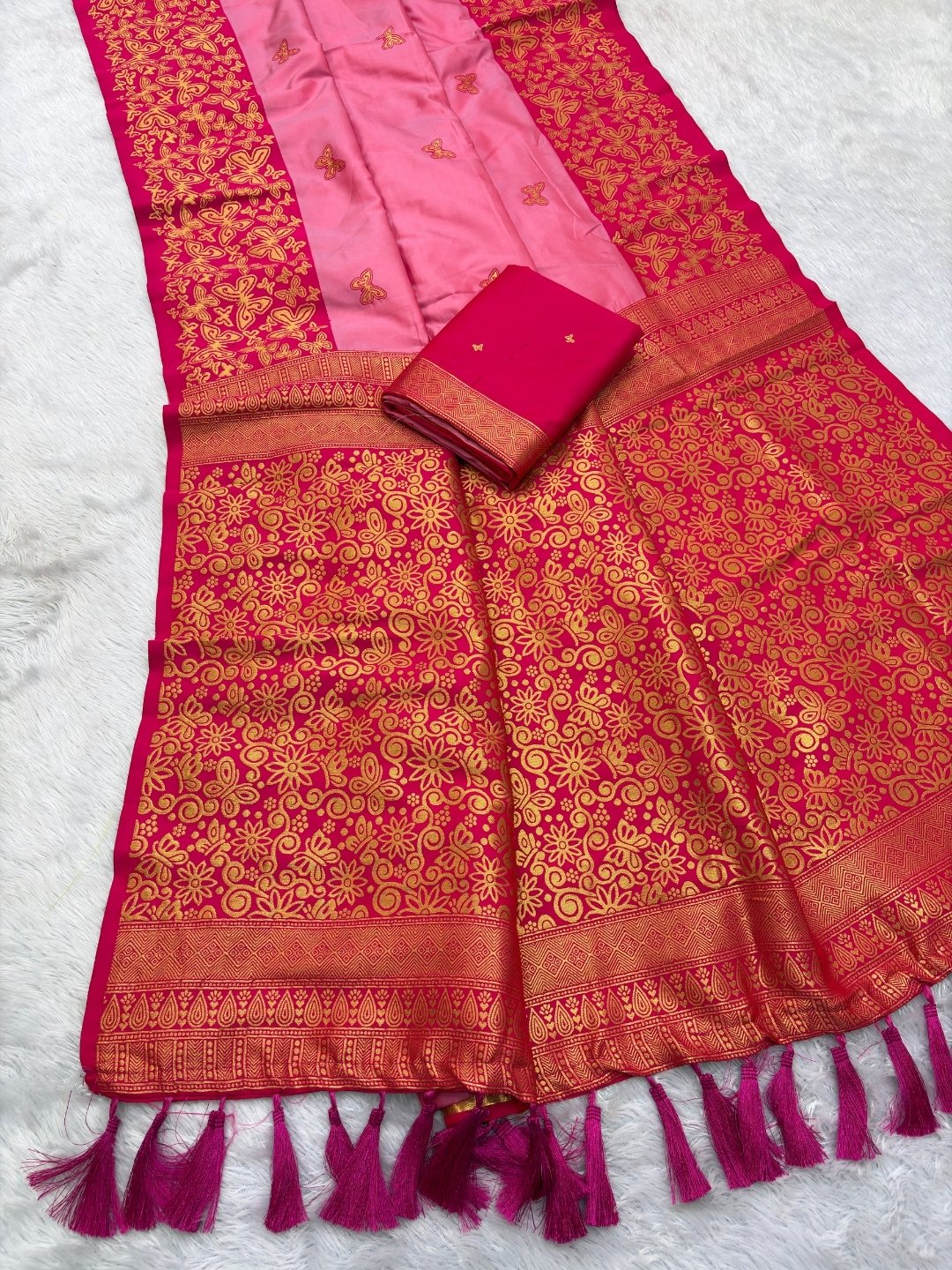 Pink Soft Silk Zari Woven Saree with Butterfly Concept Saree