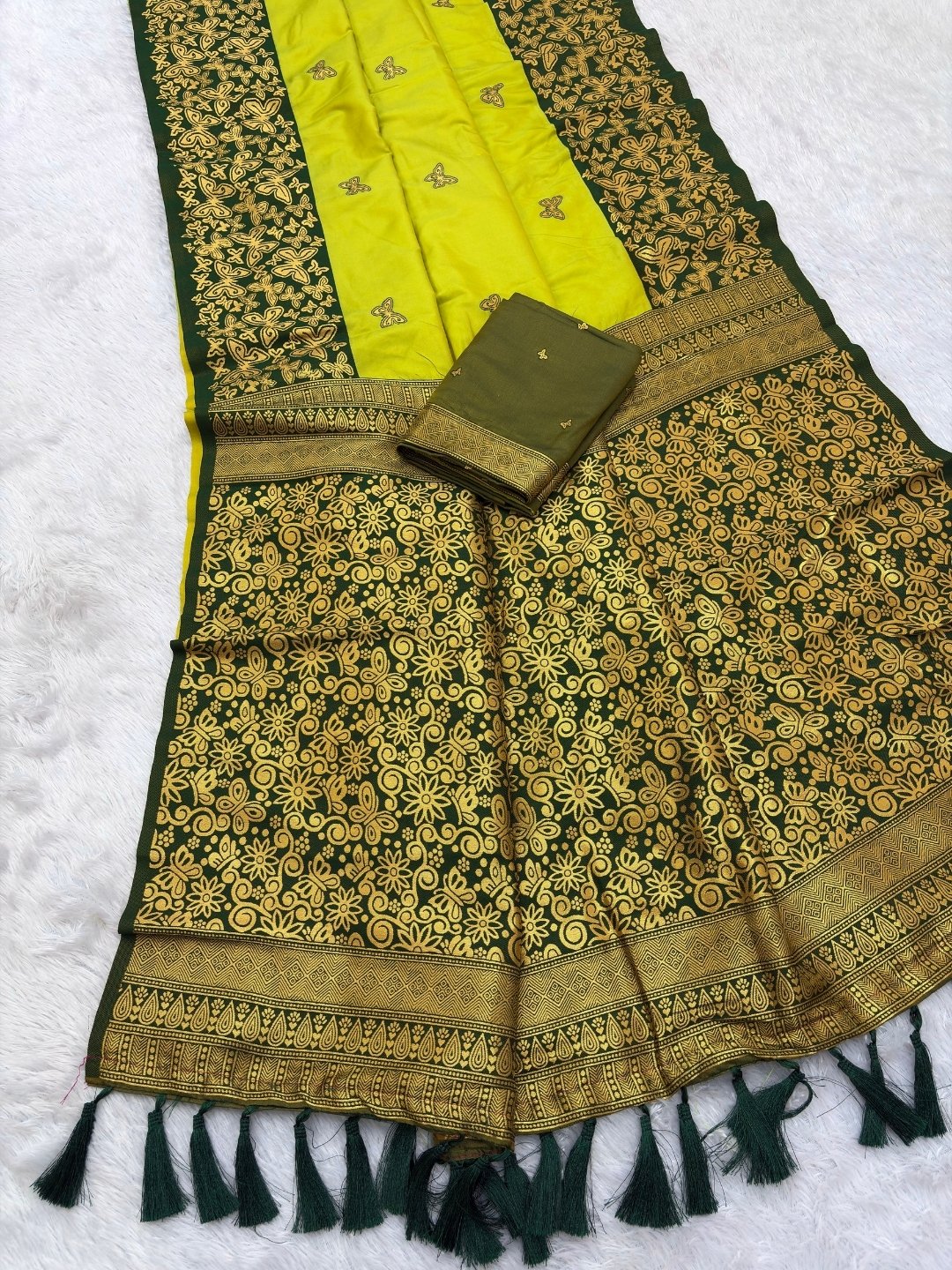 Mehendi Green Soft Silk Zari Woven Saree with Butterfly Concept Saree