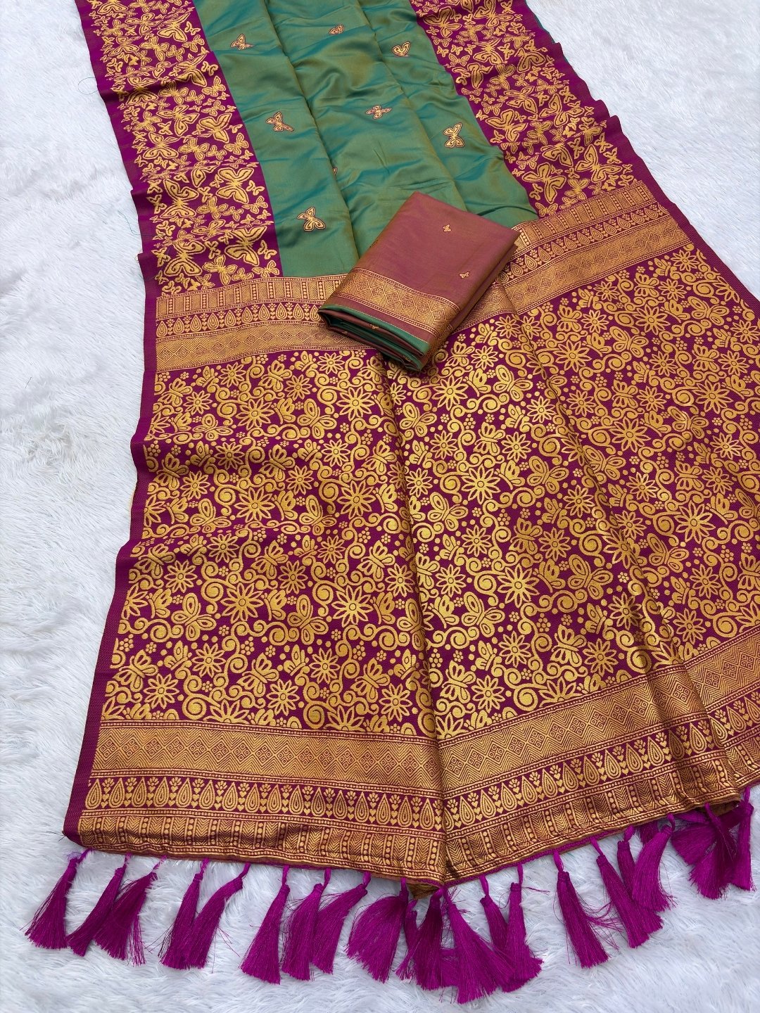 Green Soft Silk Zari Woven Saree with Butterfly Concept Saree