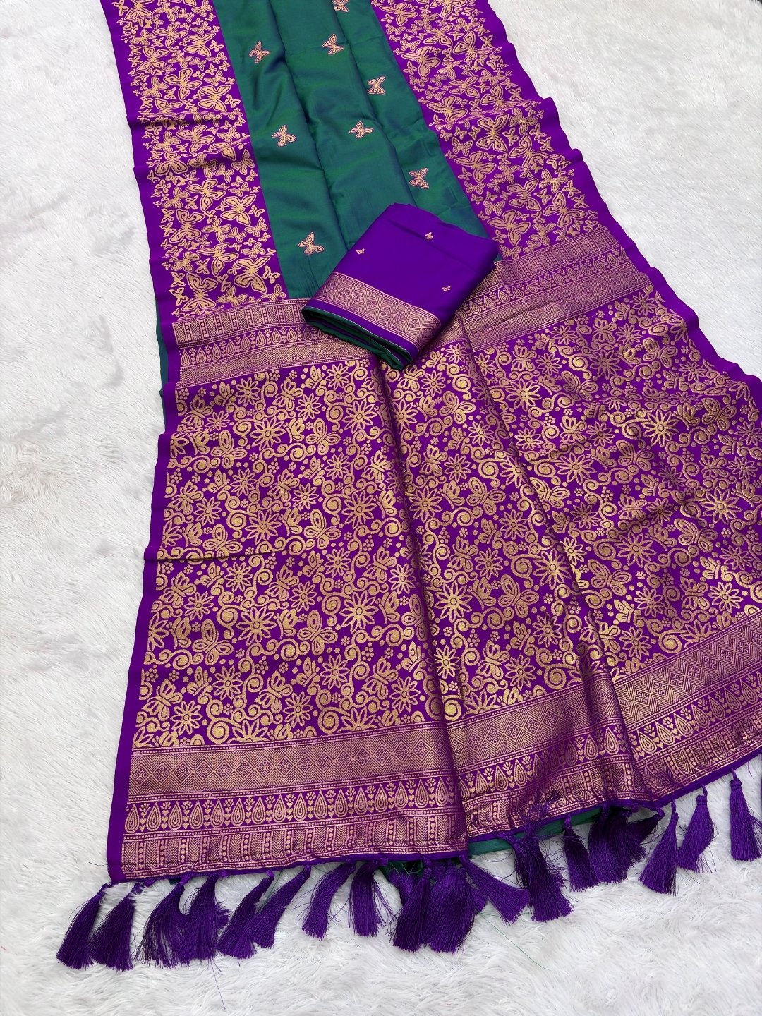 Peacock Blue Soft Silk Zari Woven Saree with Butterfly Concept Saree