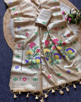 Chickoo Premium Flora Tussar Silk Resham Paithani Saree