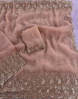 Peach Premium Tissue Scuba Silk Saree with Pearl Work