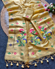 Yellow Premium Flora Tussar Silk Resham Paithani Saree